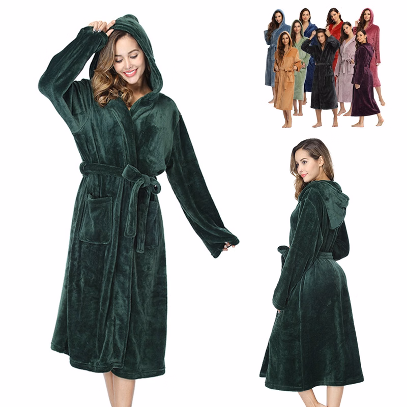 Flannel Hooded Kimono Bath Robe Gown
