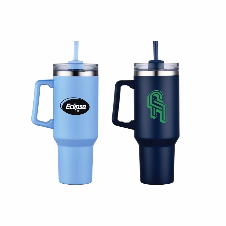 40oz Stainless Travel Mug w/ Handle and Straw