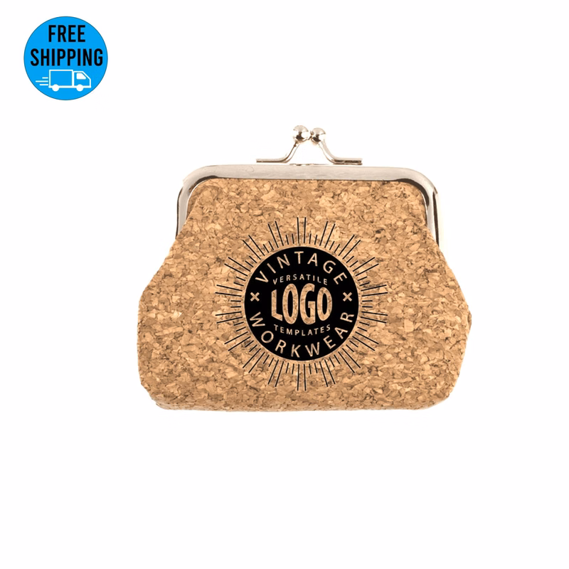 Small retro cork coin purse with kiss Lock/leather wallet