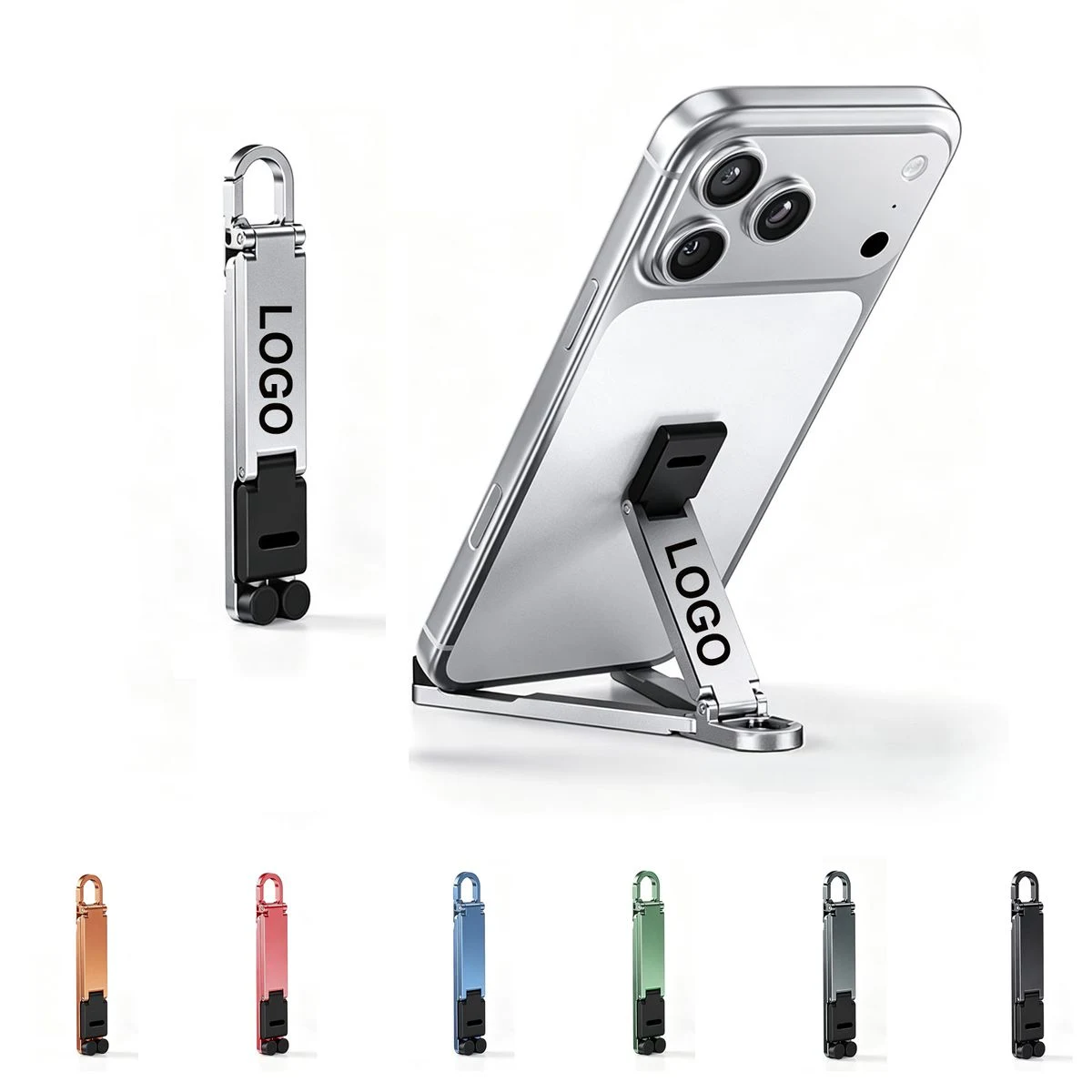 Plastic Mini Foldable Phone Stand with Keyring Hook 1