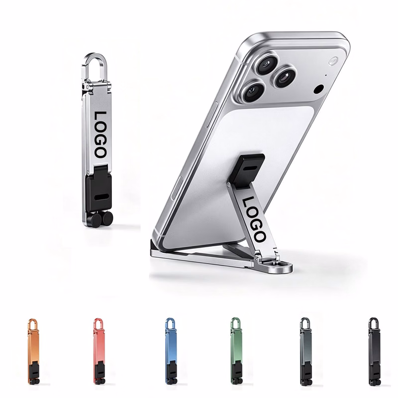 Plastic Mini Foldable Phone Stand with Keyring Hook
