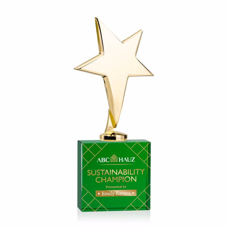 Tuscany Gold Star VividPrint™ Award on Woodlawn Base - Green
