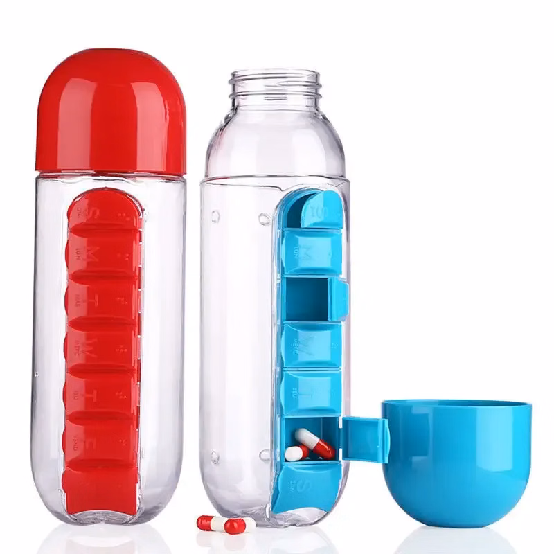 Water Bottle with Pill Box Organizer