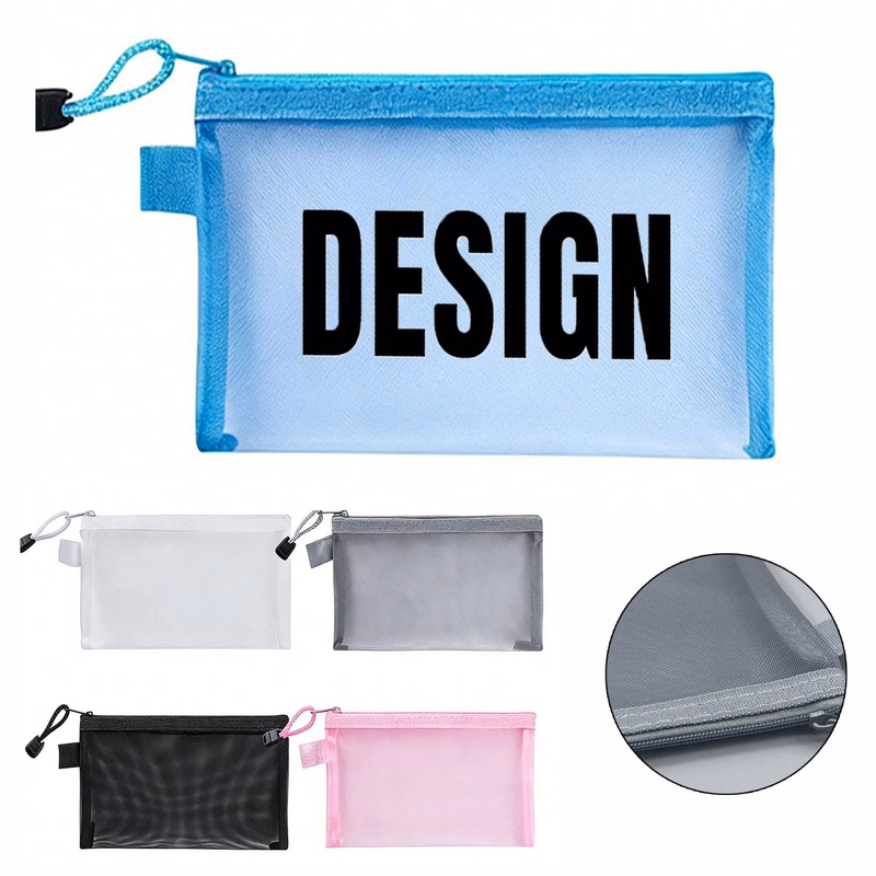 Clear Mesh Pen Bag Zipper Storage Pouch
