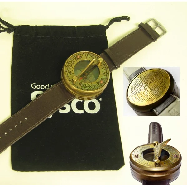 Antique Brass Wrist Sundial with Velvet Pouch 1
