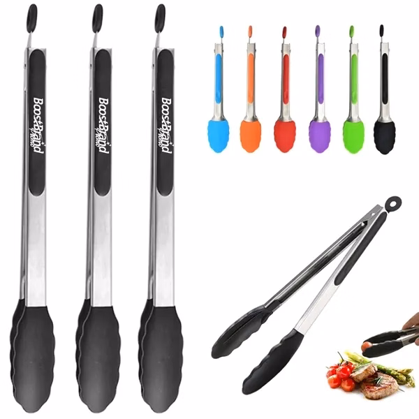 Custom Stainless Steel BBQ Tongs with Heat-Resistant Silicone Tips — Kitchen Grilling