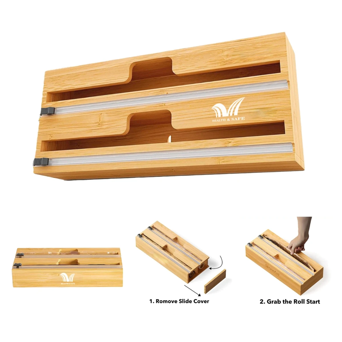 Kitchen Tin Foil Cling Film Storage Bamboo Wooden Box 1