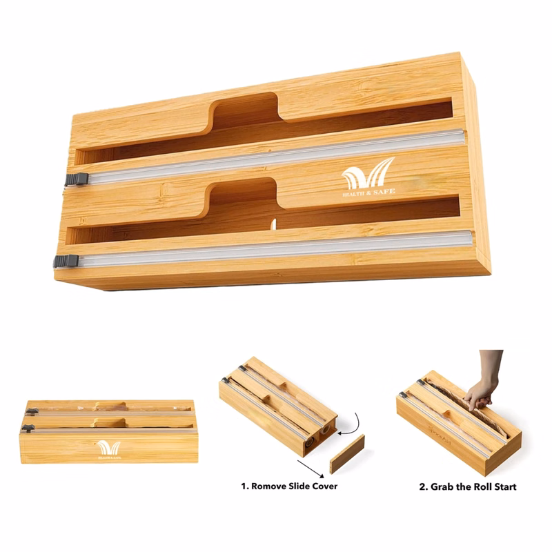 Kitchen Tin Foil Cling Film Storage Bamboo Wooden Box