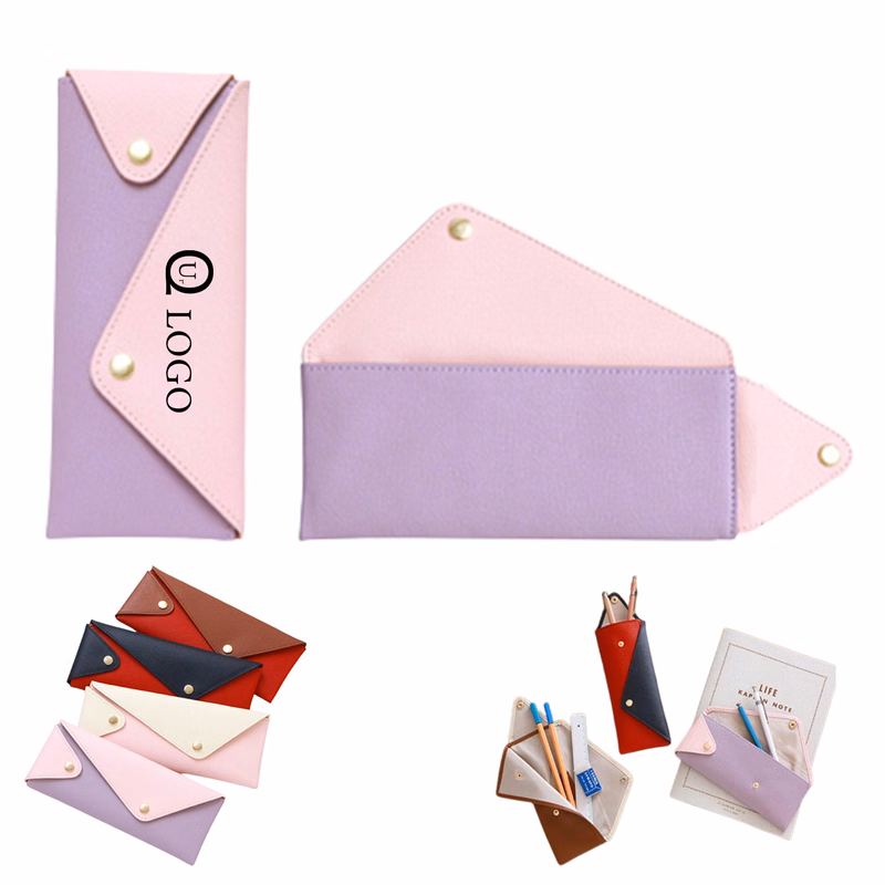 Pu Leather Pencil Bag W/Snap-Fastener Lock