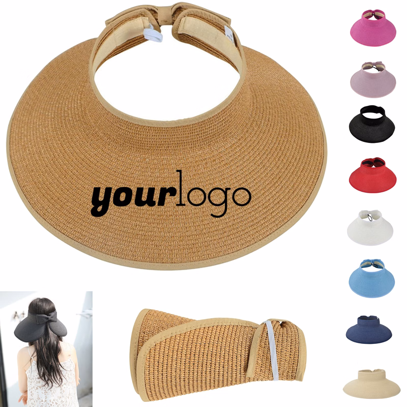 Woven Straw Rollable Visor Wide Brim UV - Blocking Hat