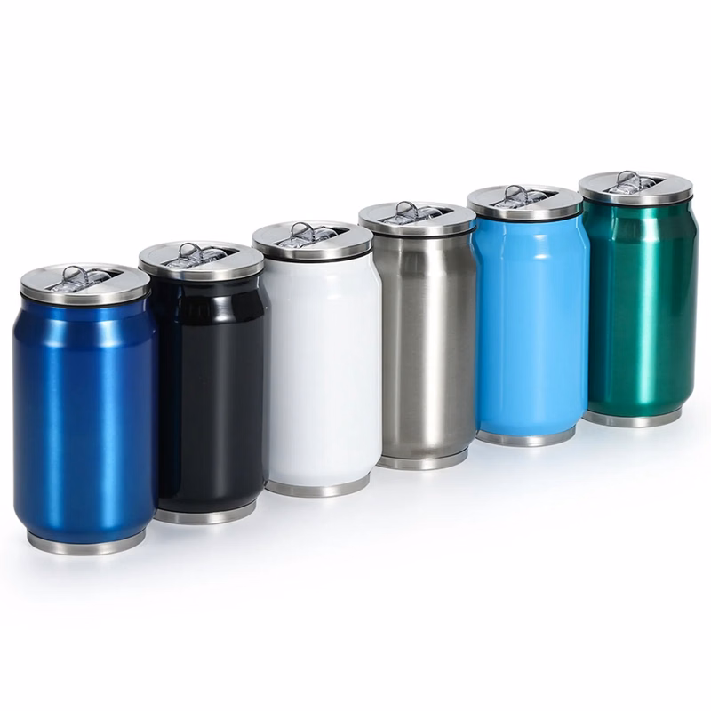 12 Oz. Cola Can Vacuum Water Bottle with Flip Lid and Straw