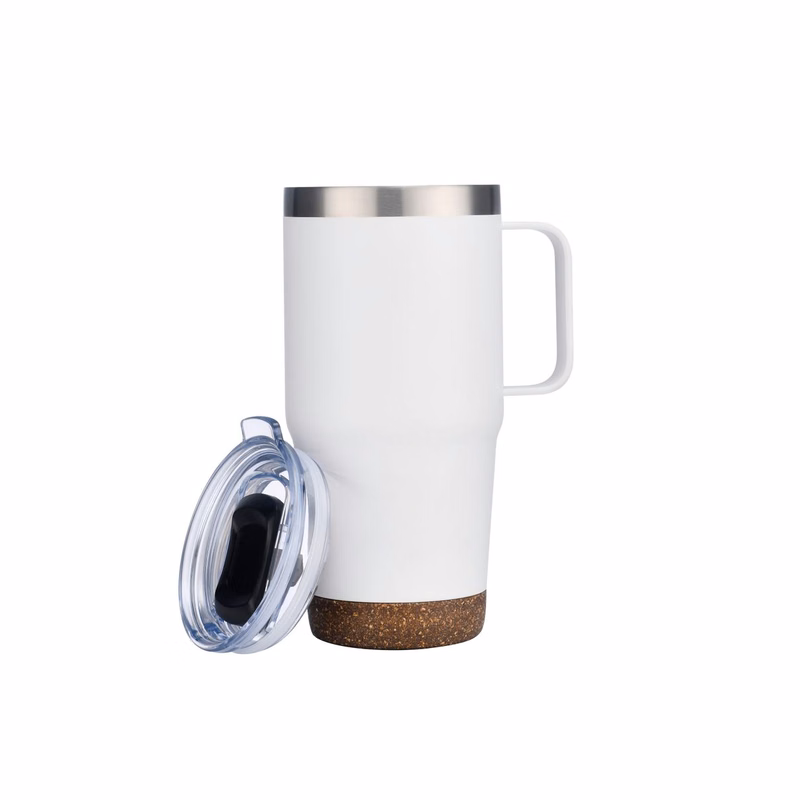 Endura 24 oz White SS Travel Mug with Cork Bottom
