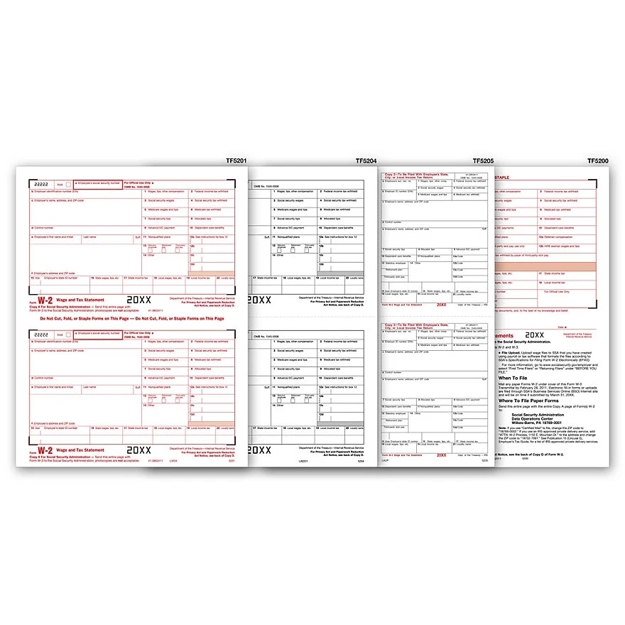W-2 Tax Forms Set, 4-Up, 8-Part 1