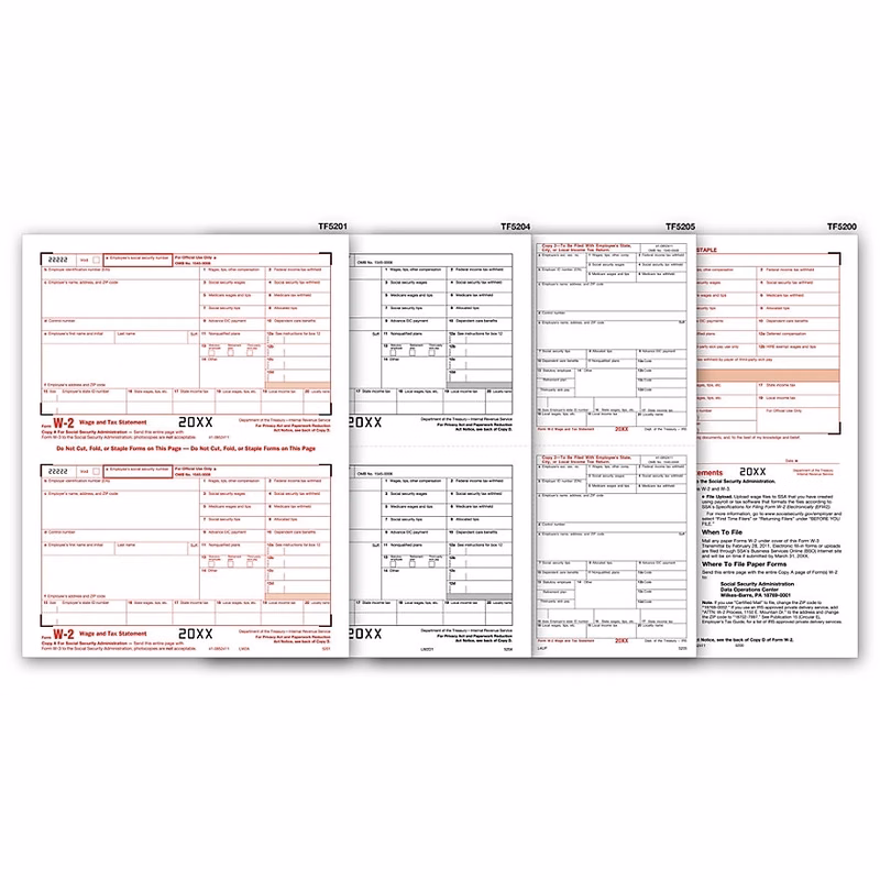 W-2 Tax Forms Set, 4-Up, 8-Part