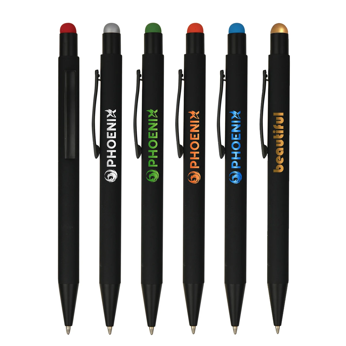 Soft Rubber Click Metal Ballpoint Pen w/Stylus & Chrome 1