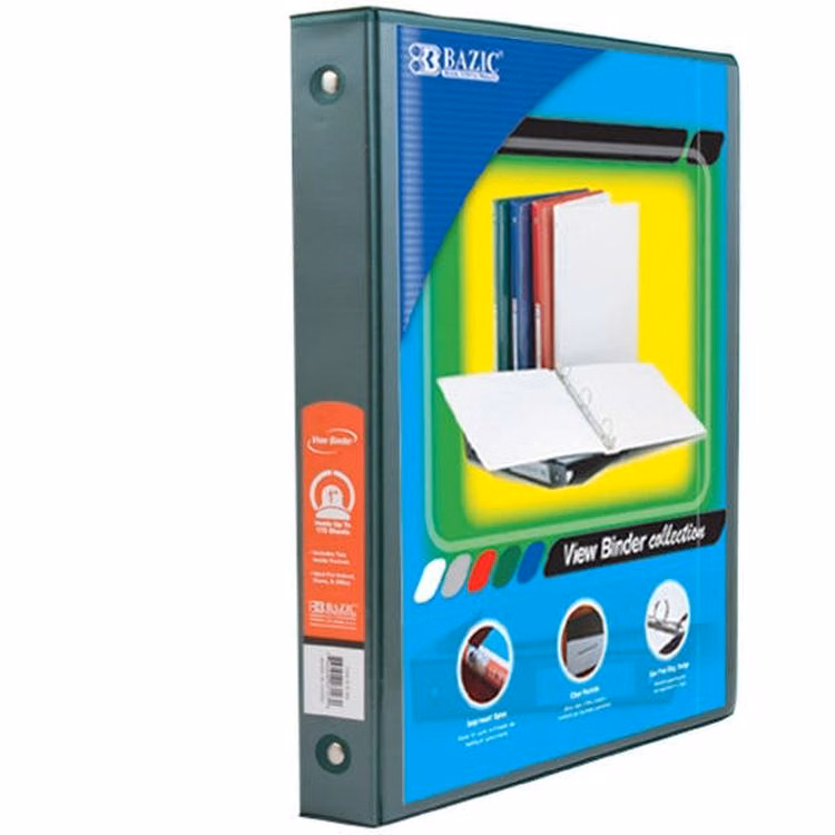 1" 3 Ring View Binders - Green 2 Pockets