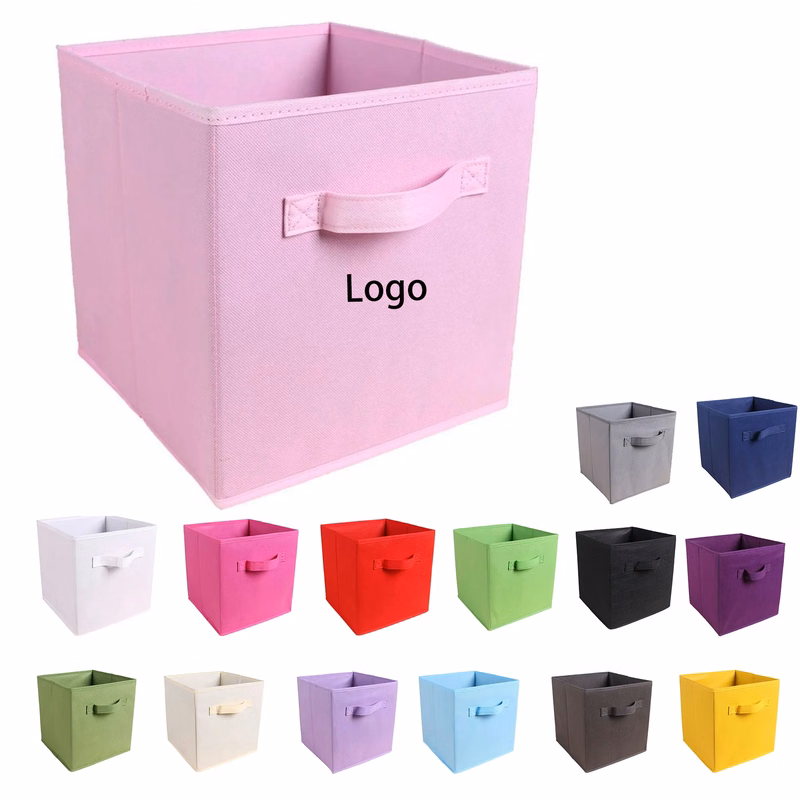 MOQ50 11" Square Non-Woven Folding Storage Box With Handle
