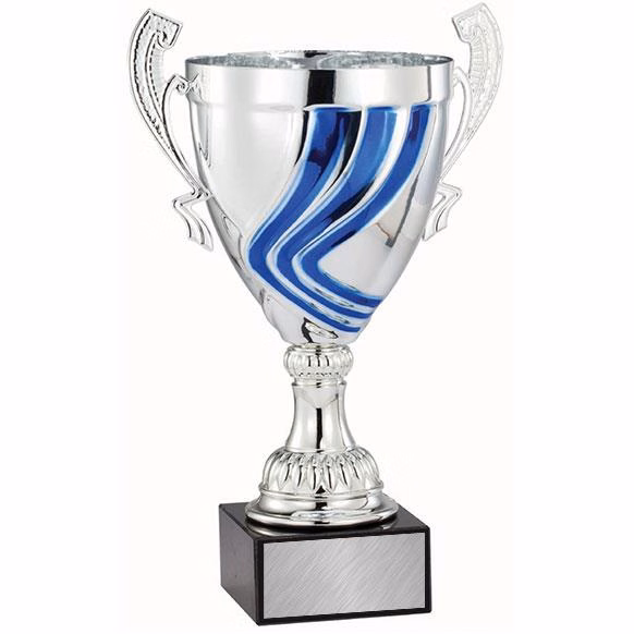 Metal Cup: 14" Silver/Blue Metal Completed Cup Tro