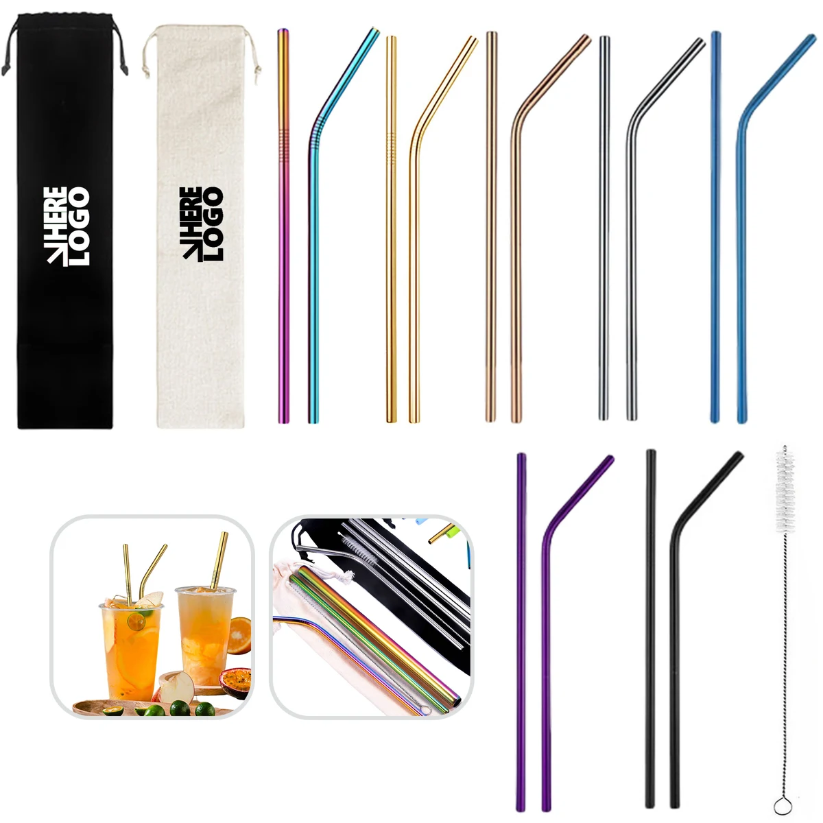 Stainless Steel Metal Straws with Bag and Cleaning Brush 1