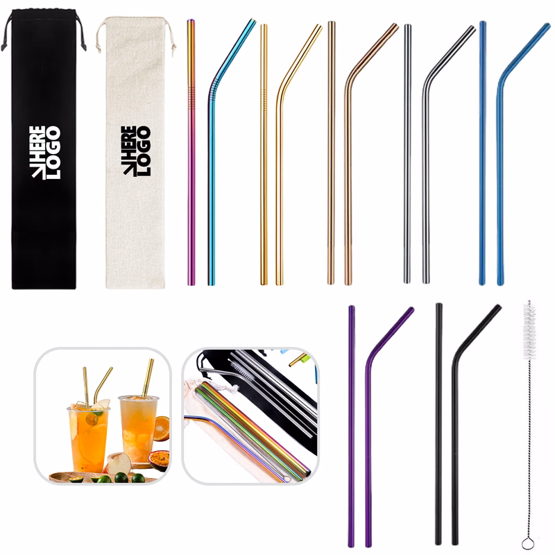 Stainless Steel Metal Straws with Bag and Cleaning Brush