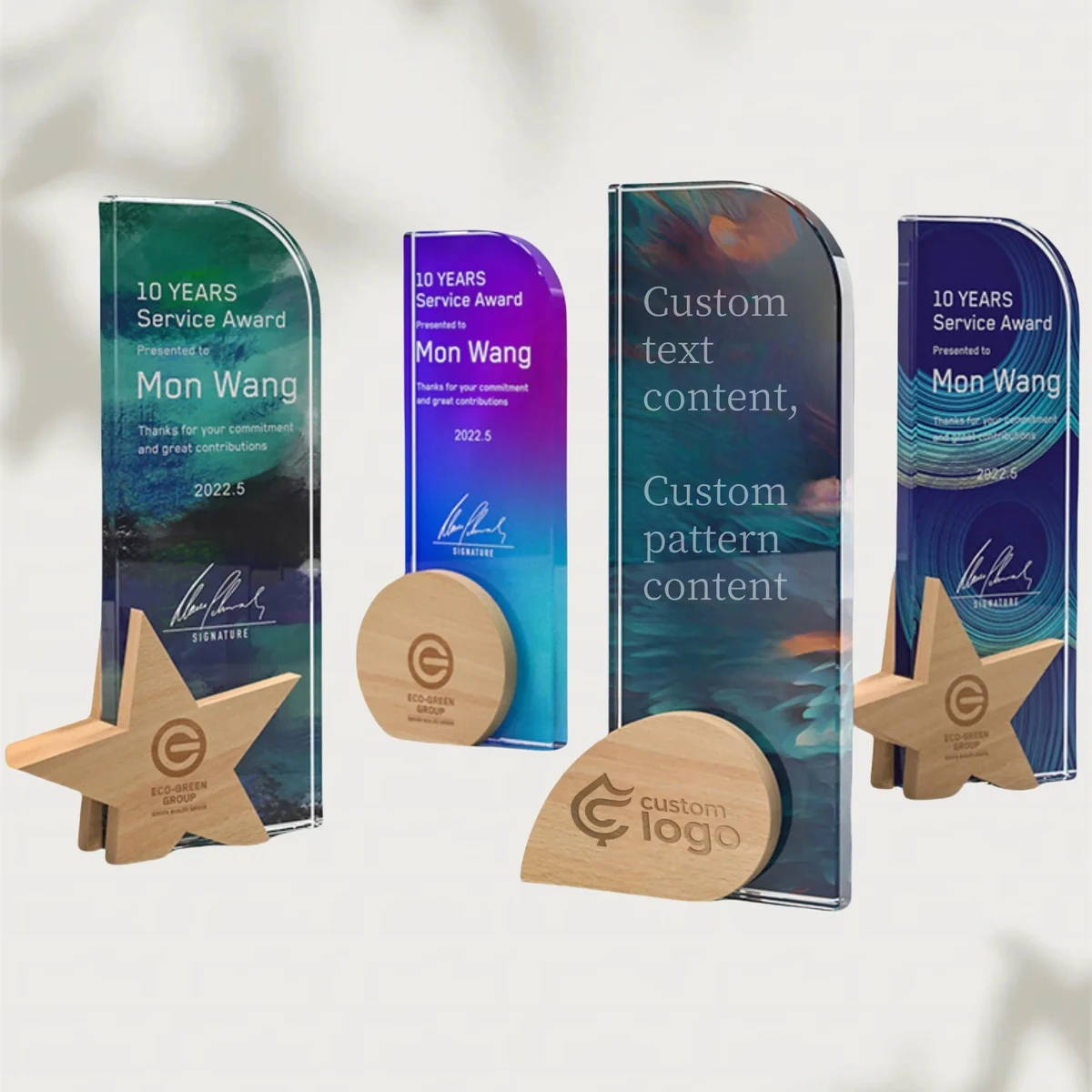 Custom Acrylic Trophy, Colorful Pattern, Service Award 1
