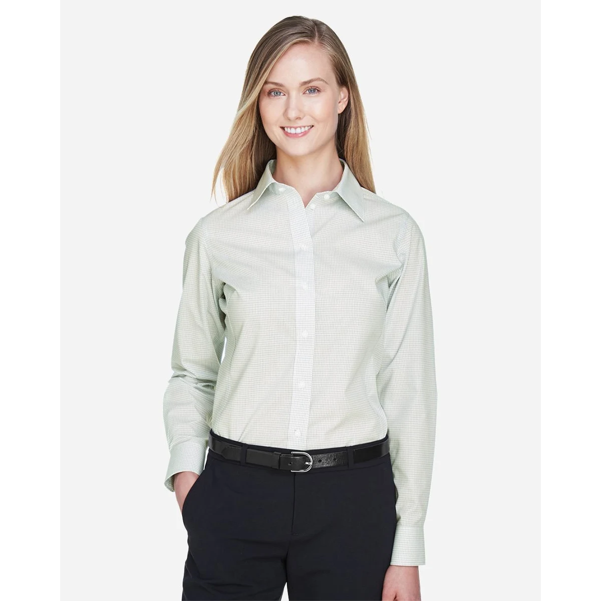 Women's Crown Collection® Micro Tattersall Woven Dress Shirt - DG510W 1
