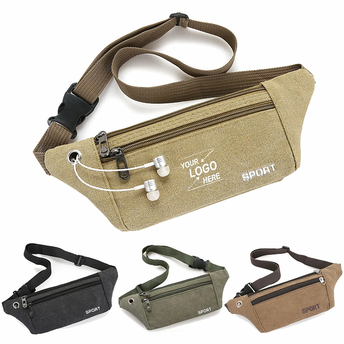 Canvas Waist Pack with 2 Zipper Pockets 1