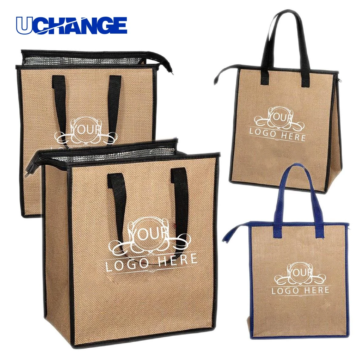 Insulated Jute Cooler Tote Bag with Zipper 1