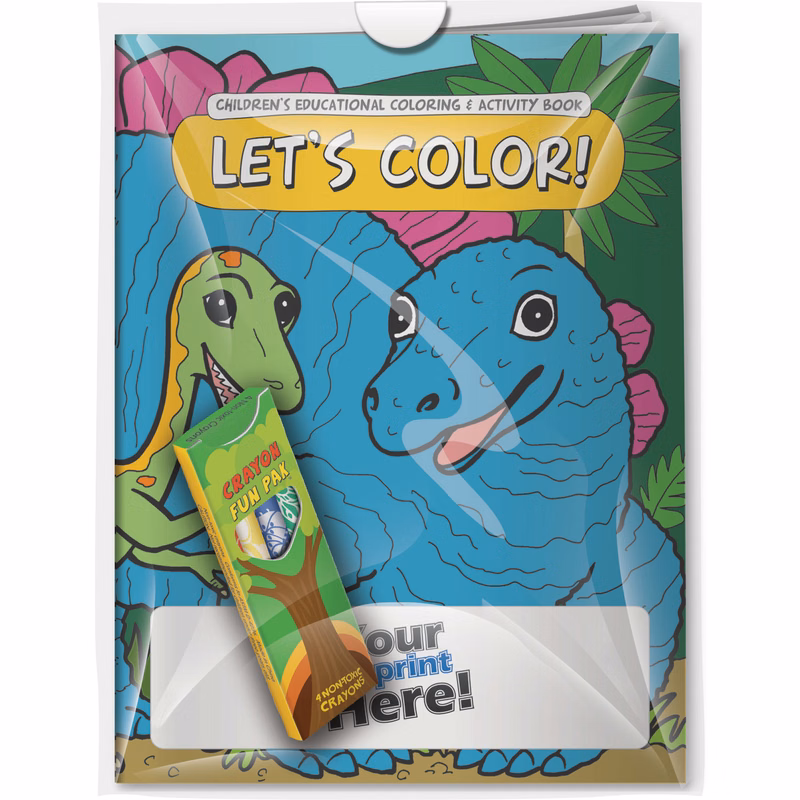 Combo Pack - CB1036 Coloring Book & 4-Pack of Crayons (Imprinted) in a Poly Bag