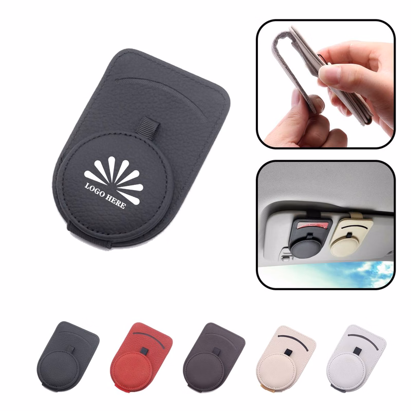 Leather Car Glasses Clip And Card Holder