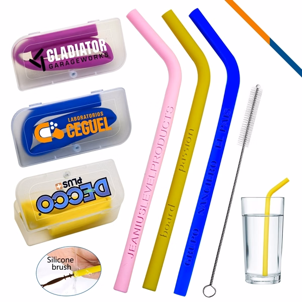 Custom Bendable Silicone Straws — Magnetic EVA Case Reusable Eco Beverage Gift