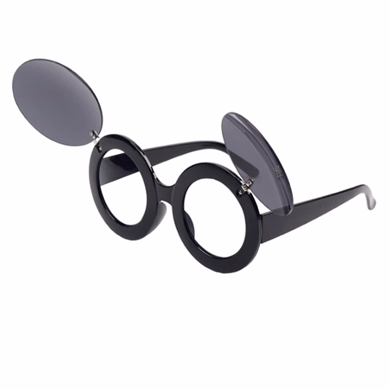 Retro flip double layered round frame sunglasses