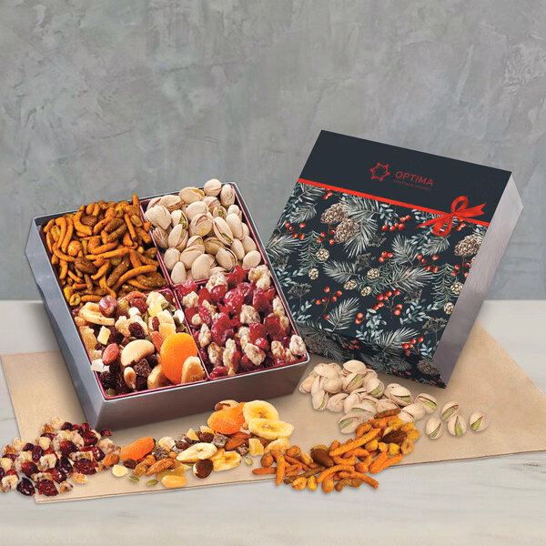 Gift Box with Gourmet Treats with Pine Boughs & Berries Sleeve