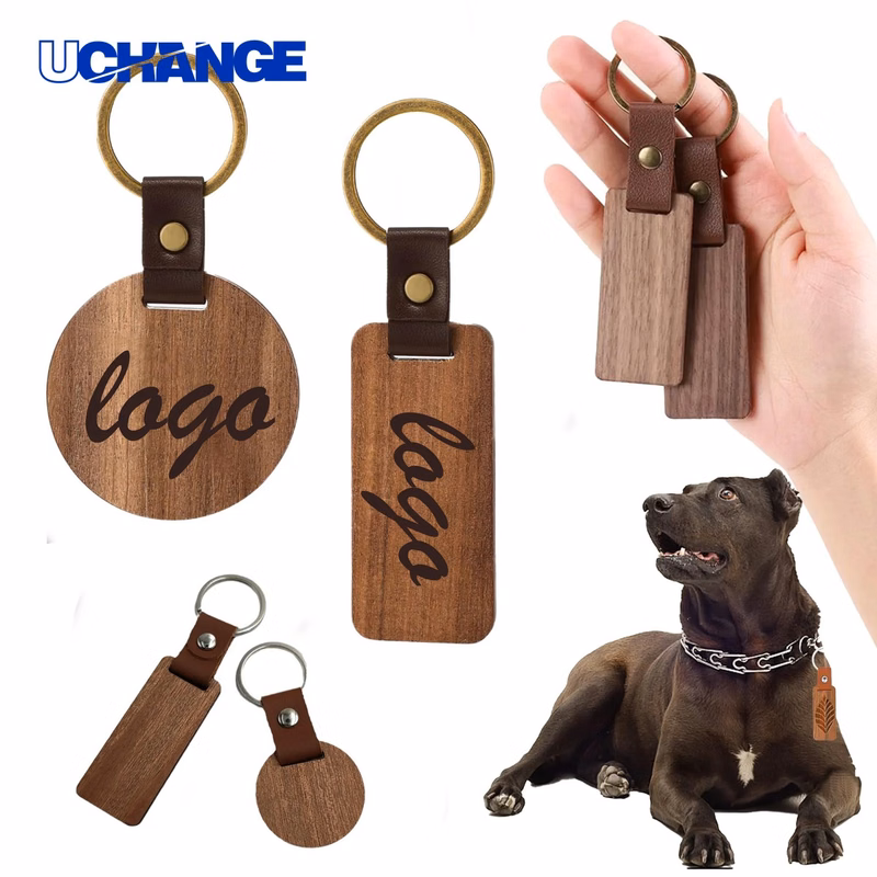 Woody Keychain with PU Strap and Split Ring