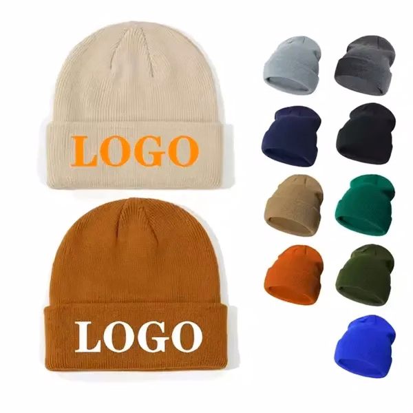 Custom Polyester Knit Unisex Beanie Hats in 10 Colors — Winter Brand Visibility