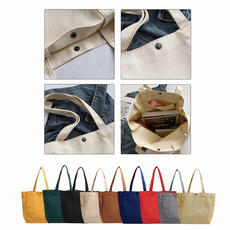 Comfortable Canvas Button Closure Tote Bag
