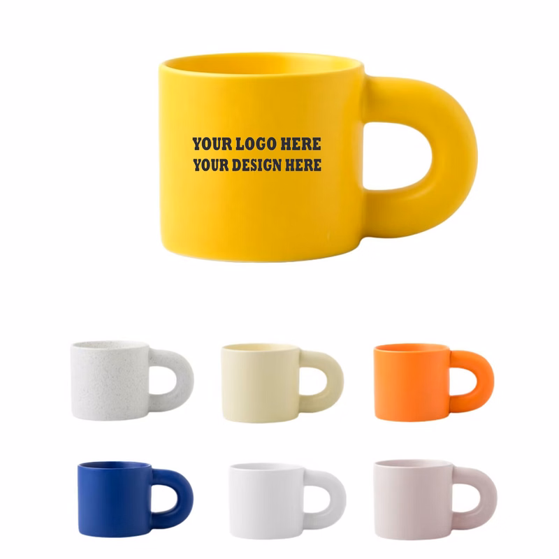 Rounded Bulky Handle Ceramic Drinking Cup Home Office Usage
