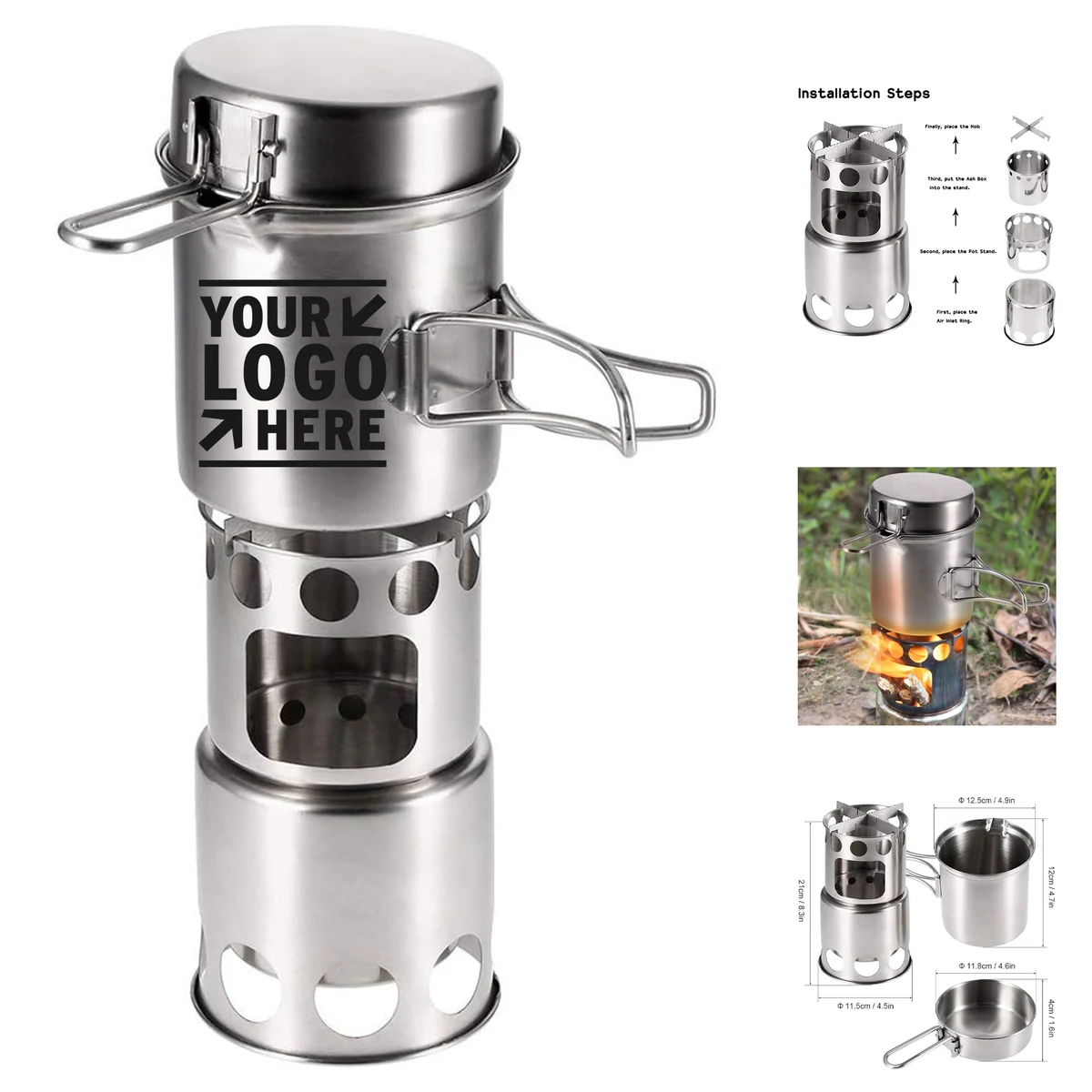 Stainless Steel Camping Equipment Portable Outdoor 2Pcs Cooking Pots Pans Cookware Set 1