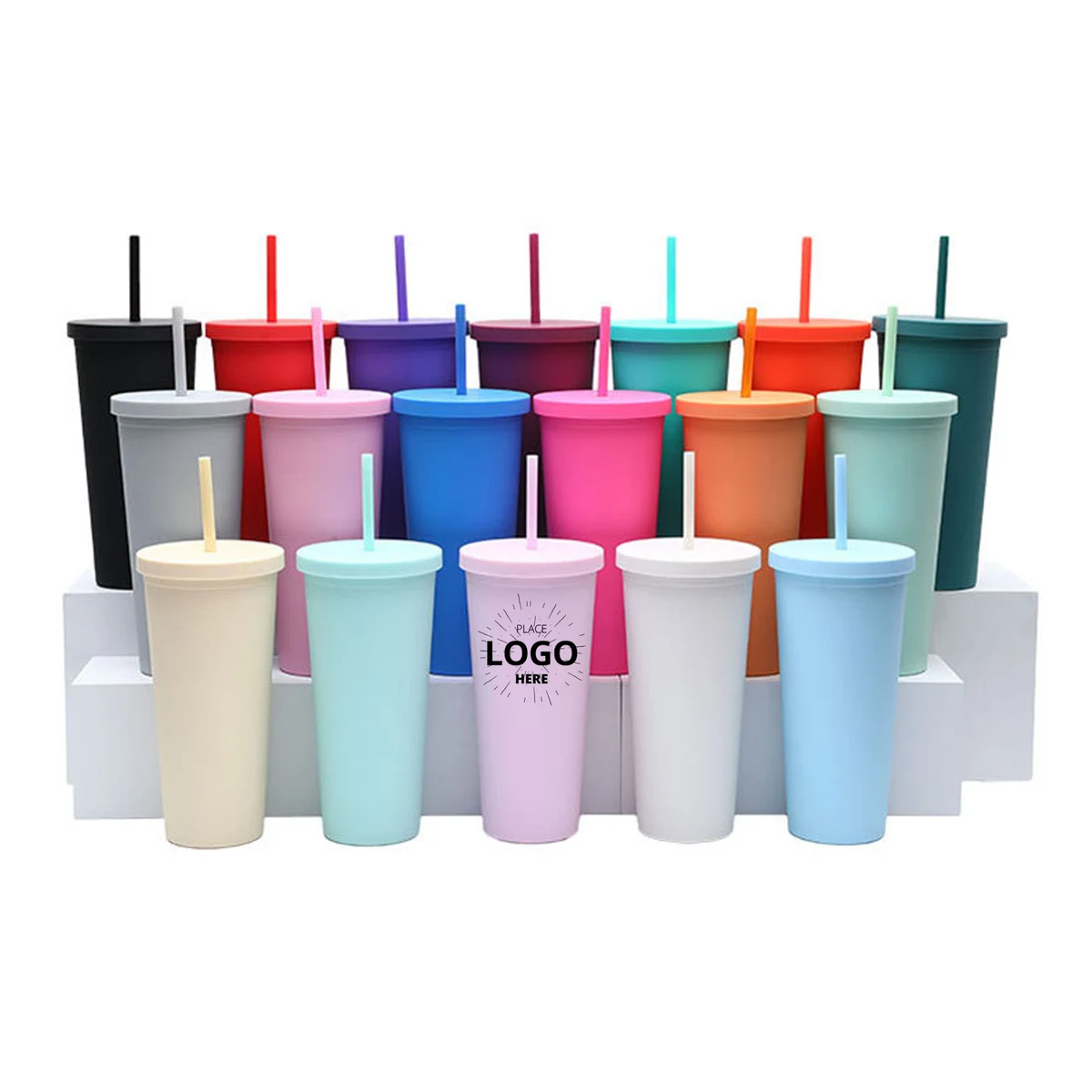 Plastic Water Cup with Straw 1