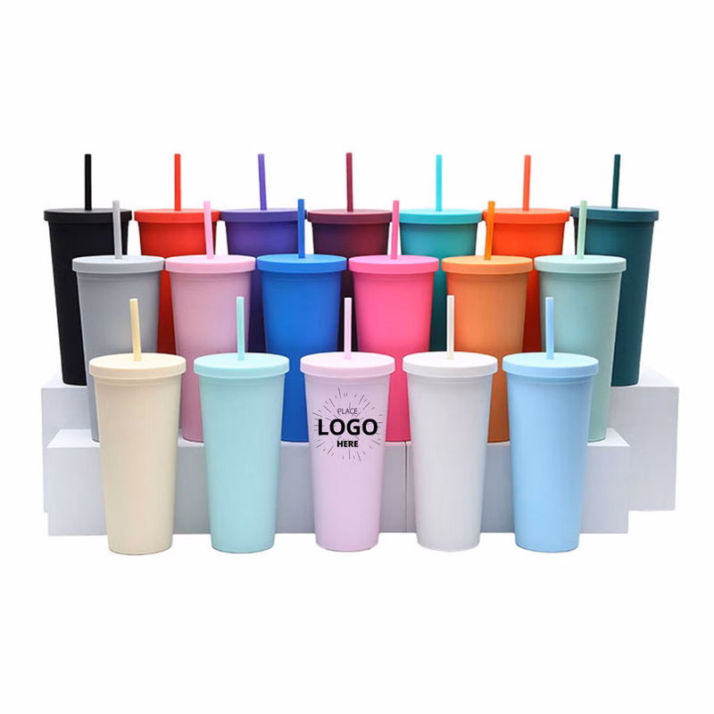 Plastic Water Cup with Straw