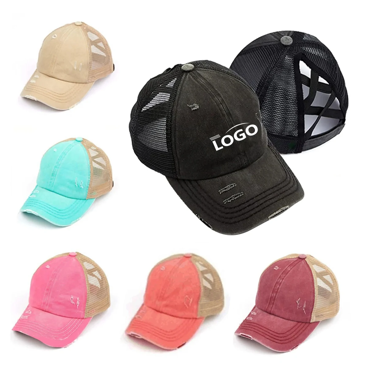 Cotton Washed Distressed Mesh Back Baseball Cap MOQ 50PCS 1