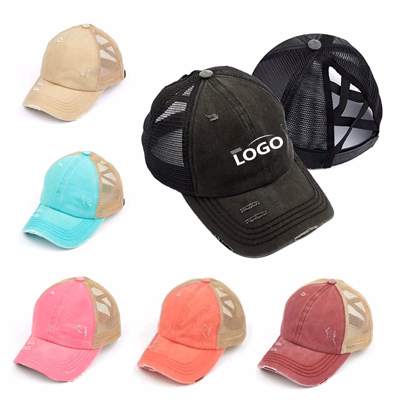 Cotton Washed Distressed Mesh Back Baseball Cap MOQ 50PCS