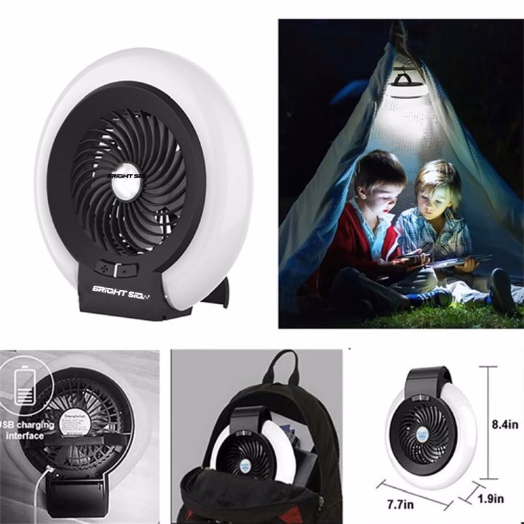 Portable Camping Fan with Rechargeable Battery and Night Light