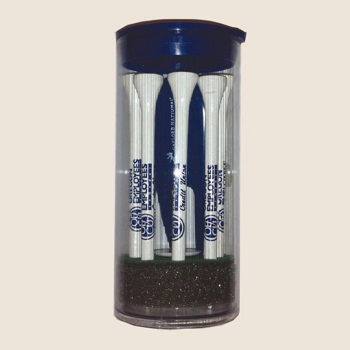 Super Length Eight 3 1/4" Tees, 1 Marker, & 1 Divot Fixer in Tube