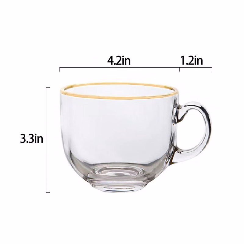 15Oz Clear Glass Breakfast Cup W/ Gold Rim