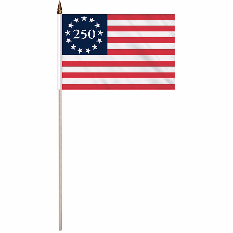 8" X 12" BETSY ROSS AMERICA 250TH POLY-COTTON STICK FLAG