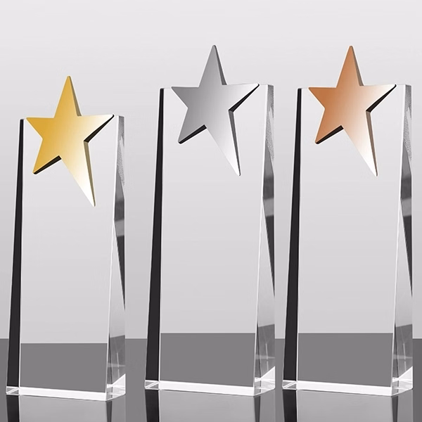 Crystal Plaque Trophy With Metal Star