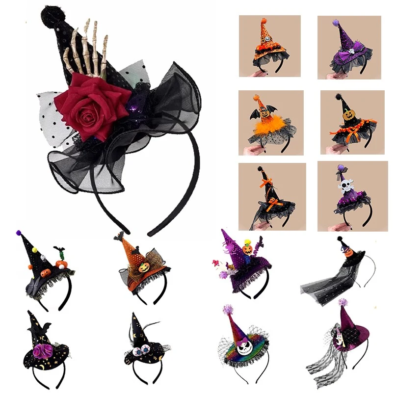 Halloween Witch Headband Costume Party Weird Lace Big Sequin Hat Headband 1