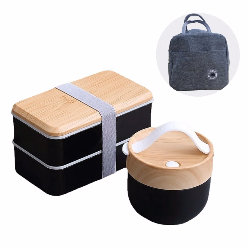 Double Sealed Bento Box With Soup Bowl And Insulated Bag