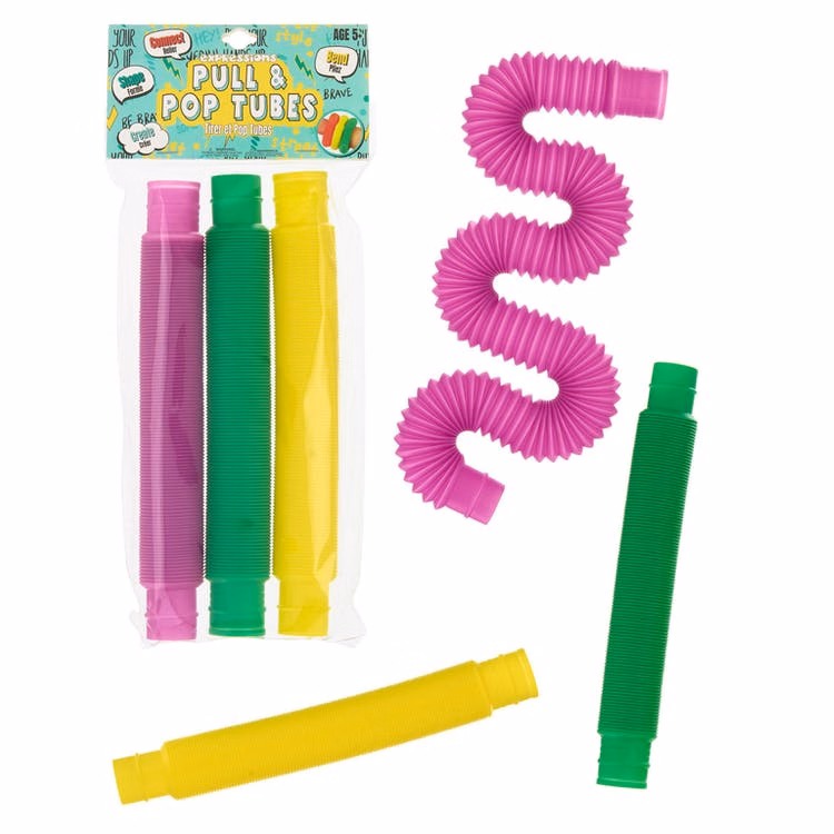 Pull & Pop Tubes - 3 Pack Assorted Colors 8"